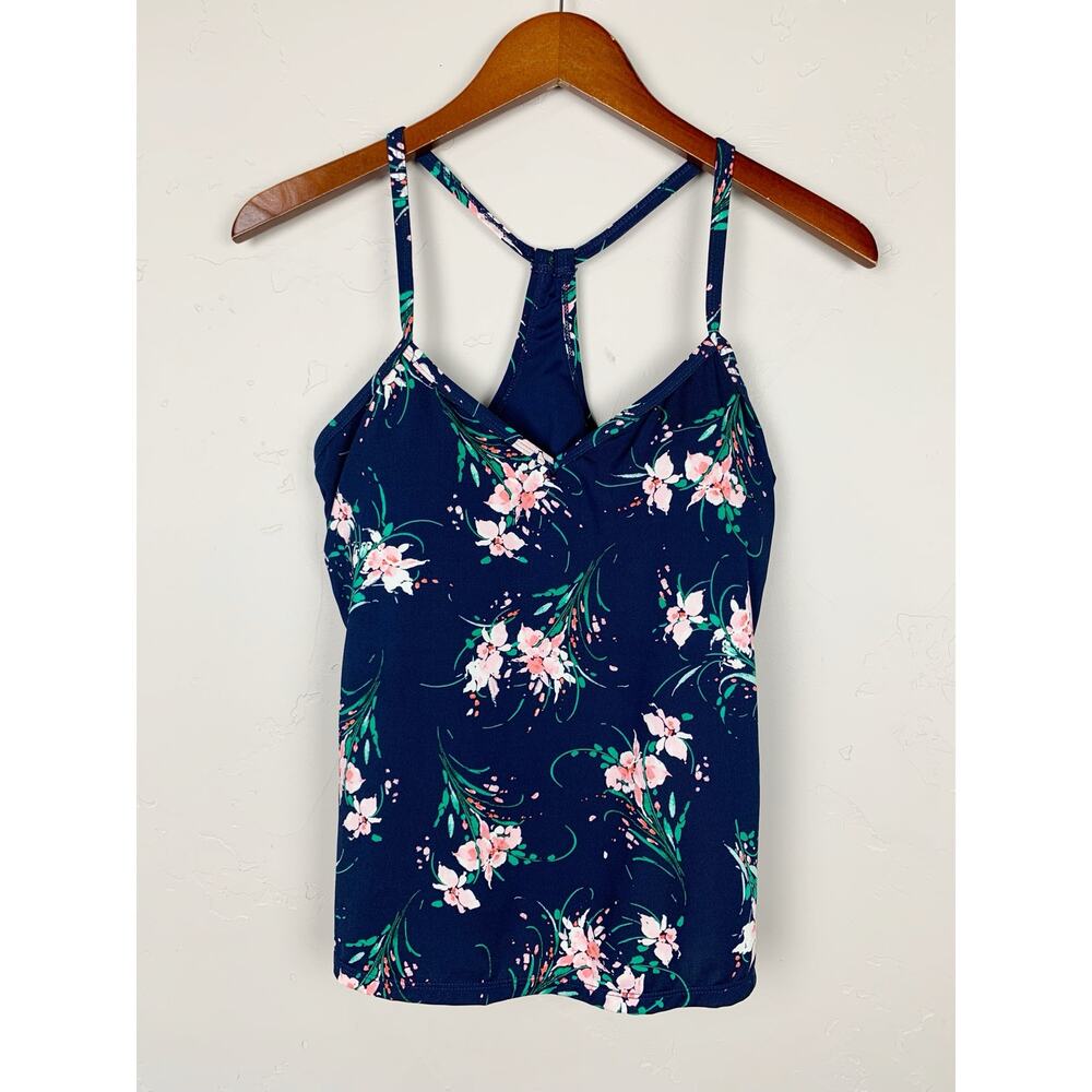 Carve Designs Stinson Tankini Top Blue Floral Swimwear Built In Bra Women's M